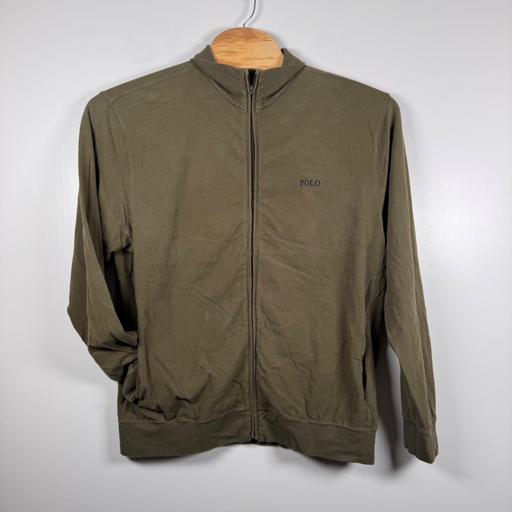 Polo Ralph Lauren Men's XL Full Zip Jacket Olive Green Solid Cotton Blend - Picture 3 of 6